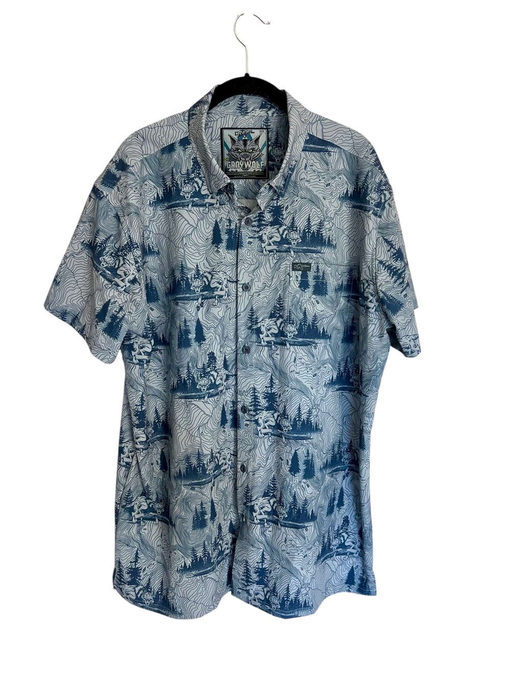 New Retro Rifle The Gray Wolf short sleeve button down shirt map print XL blue